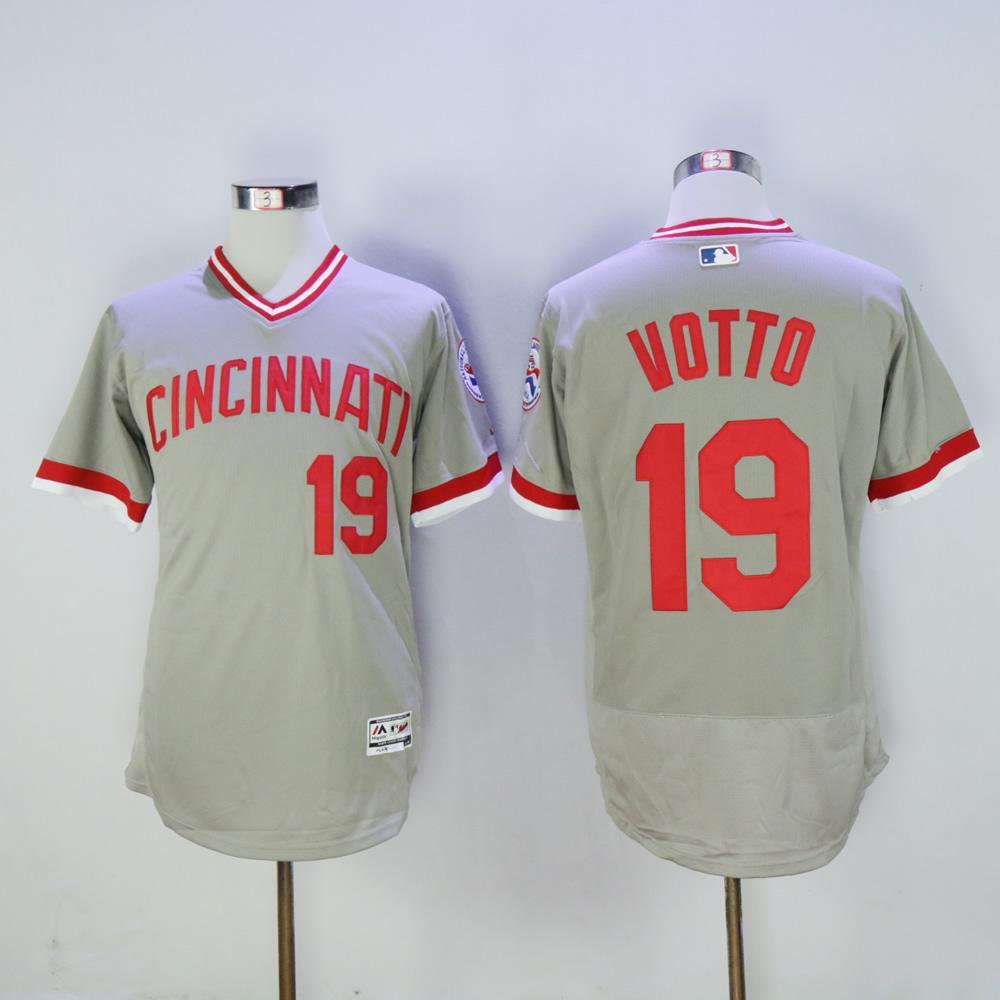 Men MLB Cincinnati Reds #19 Votto grey throwback 1976 jerseys